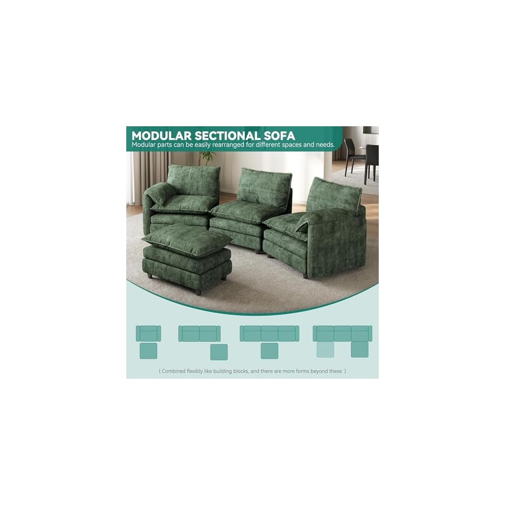 DWVO 108" Modular Sectional Sofa with Movable Ottoman