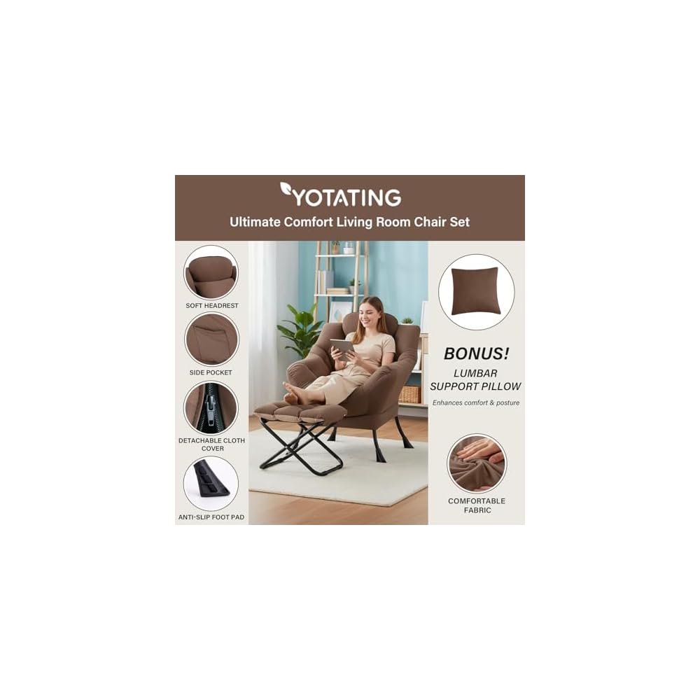 Lazy Chair with Ottoman,Lounge Arm Chair with Pillow and Folding Footrest