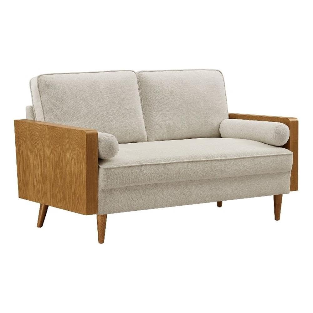 Modway Kellan Loveseat in Walnut Heathered Weave Light Beige