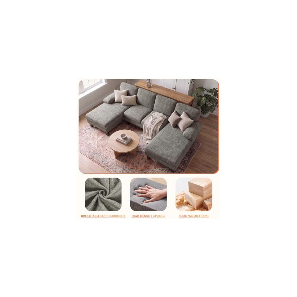 JUMMICO U Shaped Couch Sectional Couches for Living Room, Fabric,Light Grey