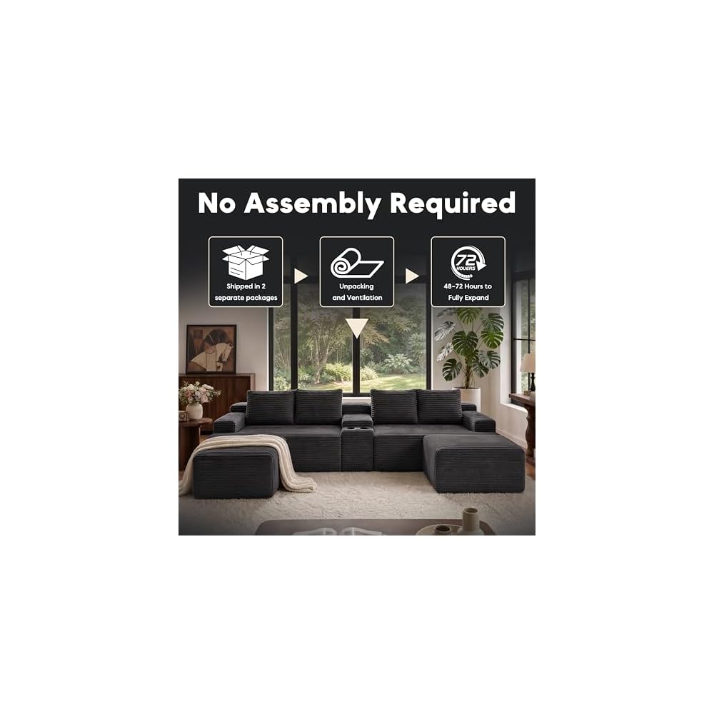 140" Modular Sectional Sofa, Boneless Couches for Living Room, Dark Grey