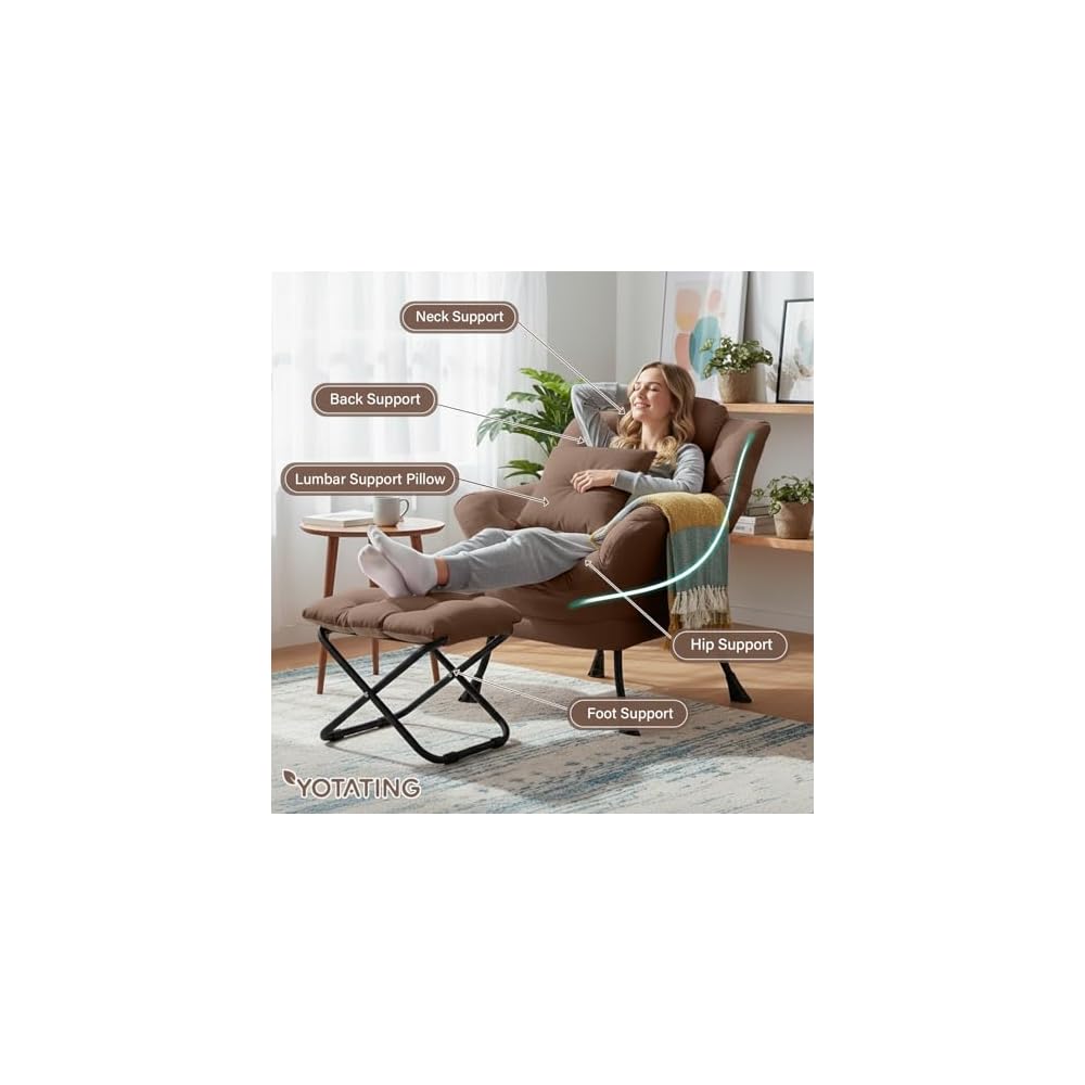 Lazy Chair with Ottoman,Lounge Arm Chair with Pillow and Folding Footrest