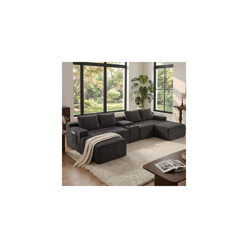 140" Modular Sectional Sofa, Boneless Couches for Living Room, Dark Grey