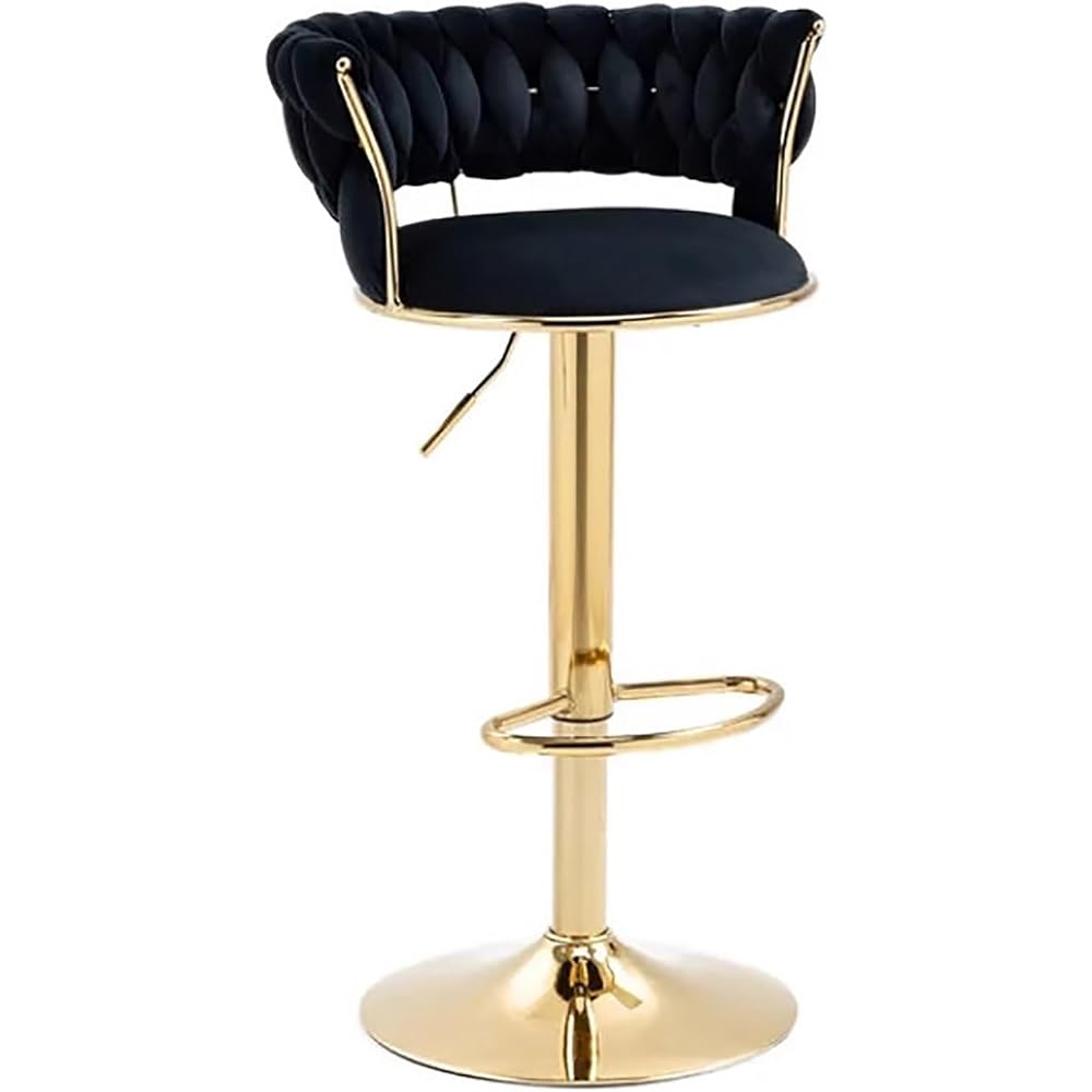 Velvet Bar Stools Adjustable Swivel Woven Back Gold Metal Kitchen Island