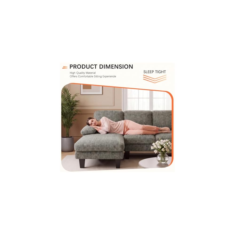 JUMMICO U Shaped Couch Sectional Couches for Living Room, Fabric,Light Grey