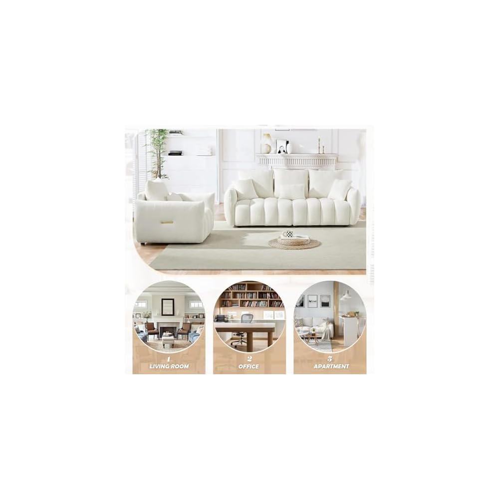2 Piece Teddy Living Room Sofa Set,Boucle 3 Seater Sofa & Single Sofa Chair