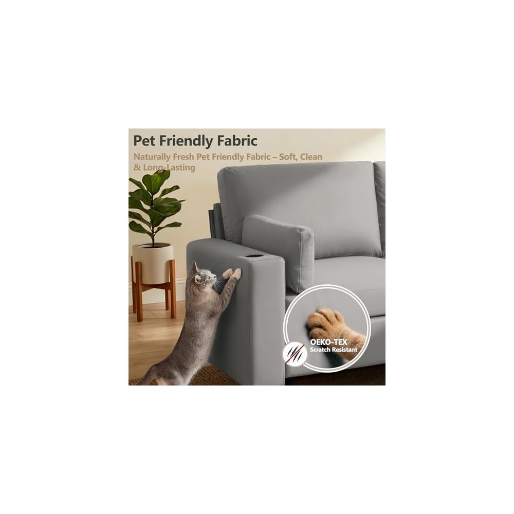 Leather Sectional Sofa, 117" Oversized Modular Sectional Couch with Storage, Deep Seat Scratch Resistant Faux Leather Couches, Wide L Shaped Vegan Leather Sofa, (Grey, 3-Seater & Ottoman)
