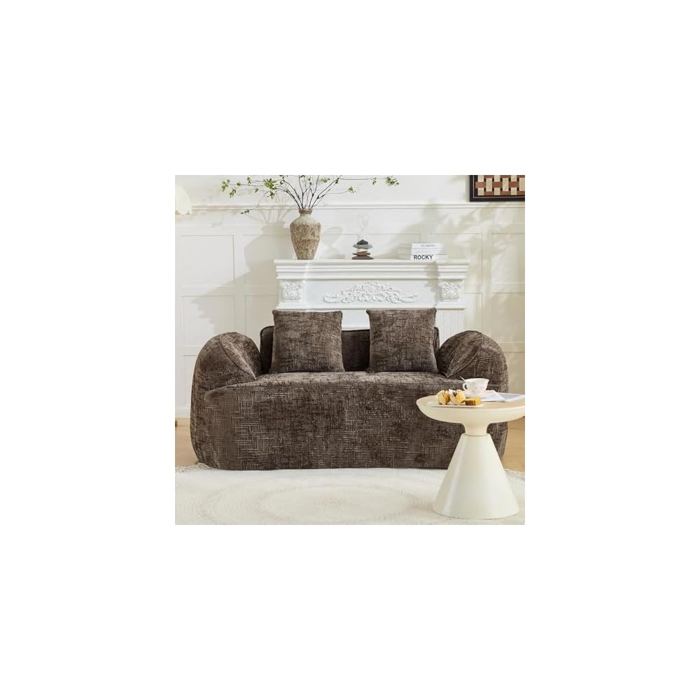 66" Modern Curved Loveseat Sofa Couch, Cloud Deep Seat Boneless 2-Seater Couch with Wide Armrest and Plush Pillow, Small Space Couches for Dorm, Living Room, Office, Brown