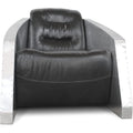ARTIZANSTORE Aviator Bullet Leisure Arm Chair - Genuine Black Leather - Aluminium