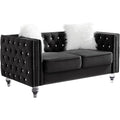 mikibama Velvet Loveseat with Buttons and Square Arms 59 Inch Tufted Sofa with Trimmed Nailhead and Acrylic Legs Loveseat Couch for Living Room, Bedroom (Black-Crystal Legs, Loveseat)