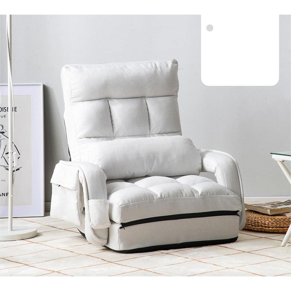 オーエスジェイ(OSJ) Reclining Floor Chair with Armrests, Brick Seat, Stylish, Chair, Chair, Compact White