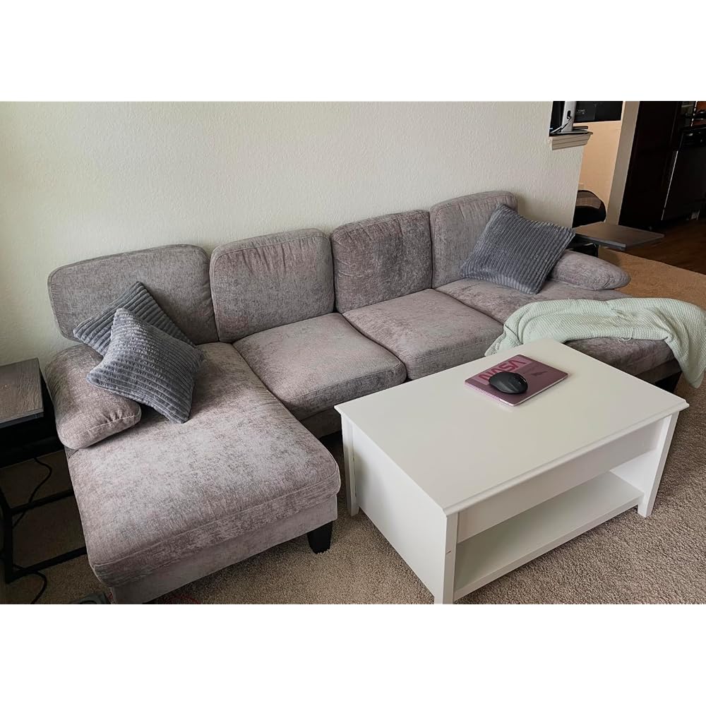 JUMMICO U Shaped Couch Sectional Couches for Living Room, Fabric,Light Grey