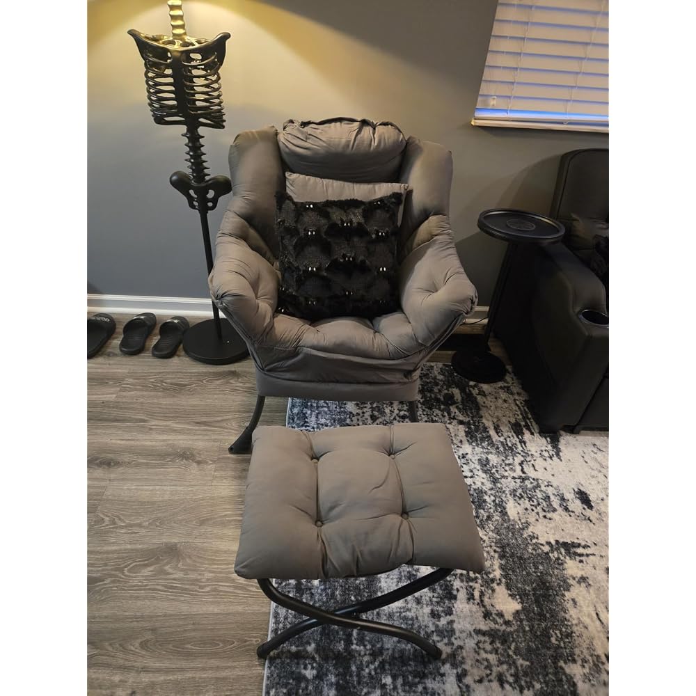 Lazy Chair with Ottoman,Lounge Arm Chair with Pillow and Folding Footrest