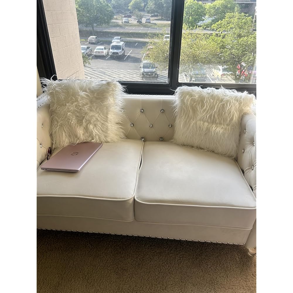 mikibama Velvet Loveseat with Buttons and Square Arms 59 Inch Tufted Sofa with Trimmed Nailhead and Acrylic Legs Loveseat Couch for Living Room, Bedroom (Black-Crystal Legs, Loveseat)