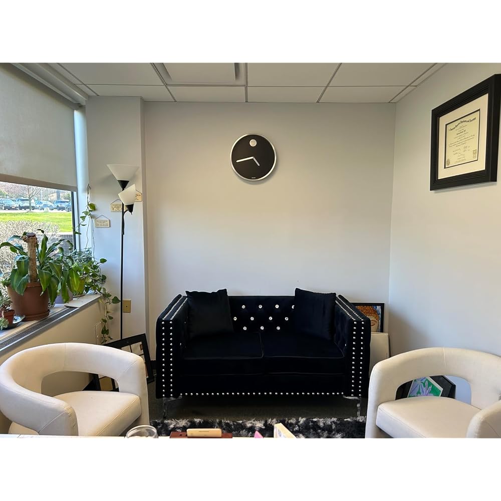 mikibama Velvet Loveseat with Buttons and Square Arms 59 Inch Tufted Sofa with Trimmed Nailhead and Acrylic Legs Loveseat Couch for Living Room, Bedroom (Black-Crystal Legs, Loveseat)