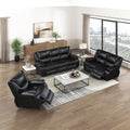 Lexicon 3 Piece Living Room Furniture Sets, Top Grain Leather Match Manual Tab Pull Reclining Sofa Set, Pillow Top Arms, Wall Hugger Double Reclining Sofa, Loveseat, Recliner, 3 Pieces, Black