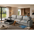 Leather Sectional Sofa, 117" Oversized Modular Sectional Couch with Storage, Deep Seat Scratch Resistant Faux Leather Couches, Wide L Shaped Vegan Leather Sofa, (Grey, 3-Seater & Ottoman)