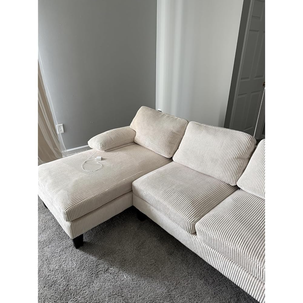 JUMMICO U Shaped Couch Sectional Couches for Living Room, Fabric,Light Grey