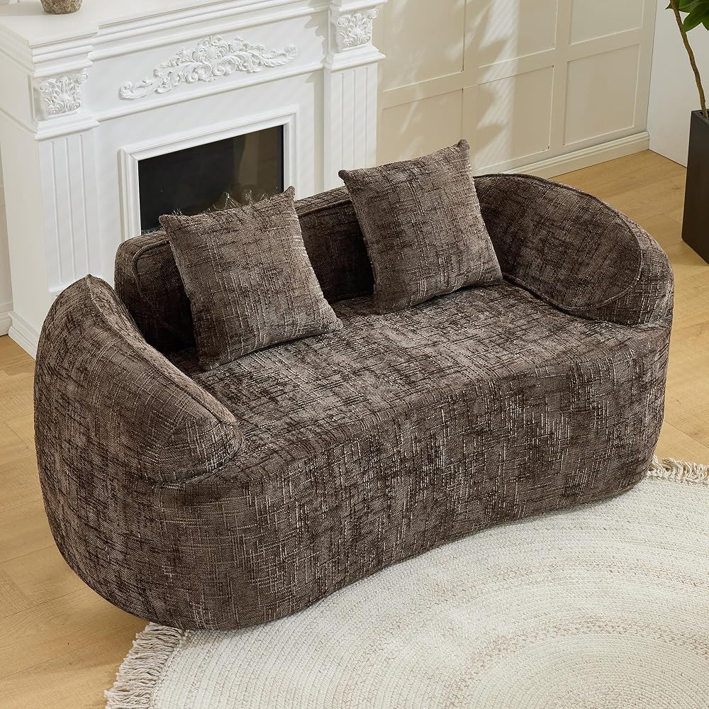 66" Modern Curved Loveseat Sofa Couch, Cloud Deep Seat Boneless 2-Seater Couch with Wide Armrest and Plush Pillow, Small Space Couches for Dorm, Living Room, Office, Brown