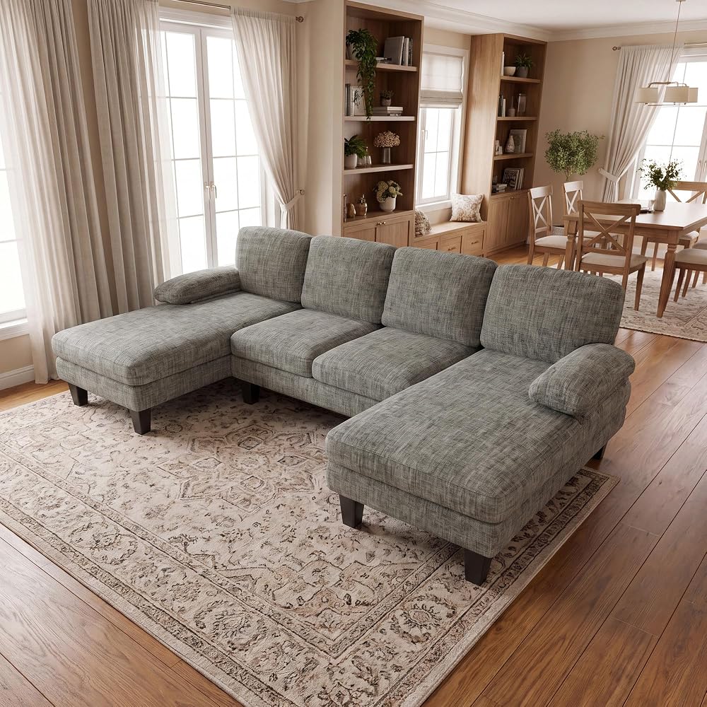 JUMMICO U Shaped Couch Sectional Couches for Living Room, Fabric,Light Grey